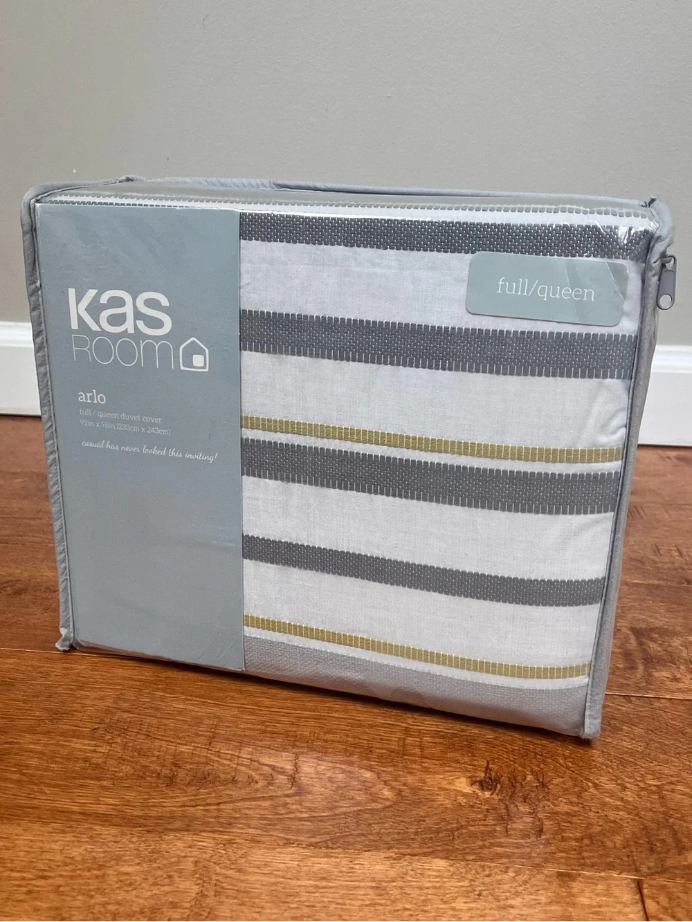 NEW IN PACKAGE!! kas Room - Arlo Full/Queen Cotton Duvet Cover - Gray Striped